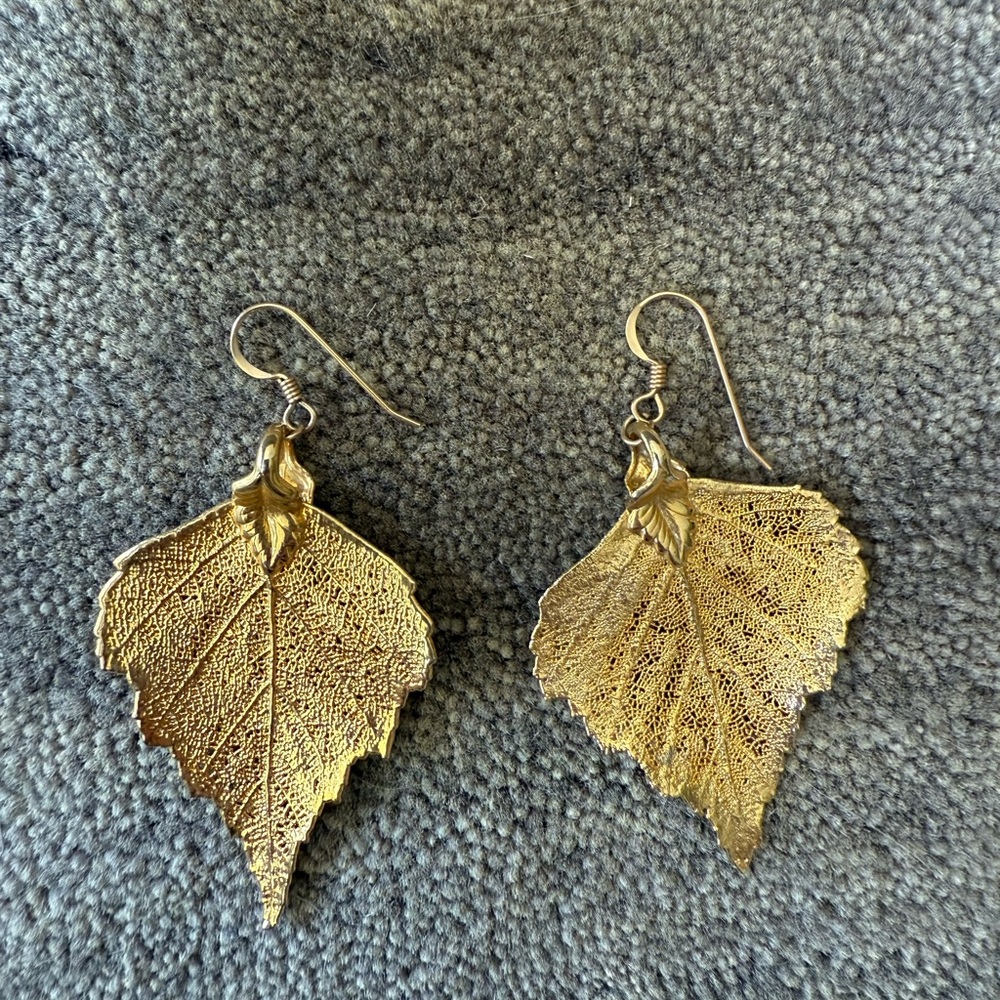 Vintage Gold Plated Leaf Leaves Gold Dipped Drop … - image 3